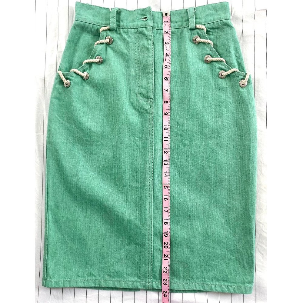 💚 WALK OF SHAME High Waisted Denim Pencil Skirt in Mint Green from Need Supply - Picture 9 of 10